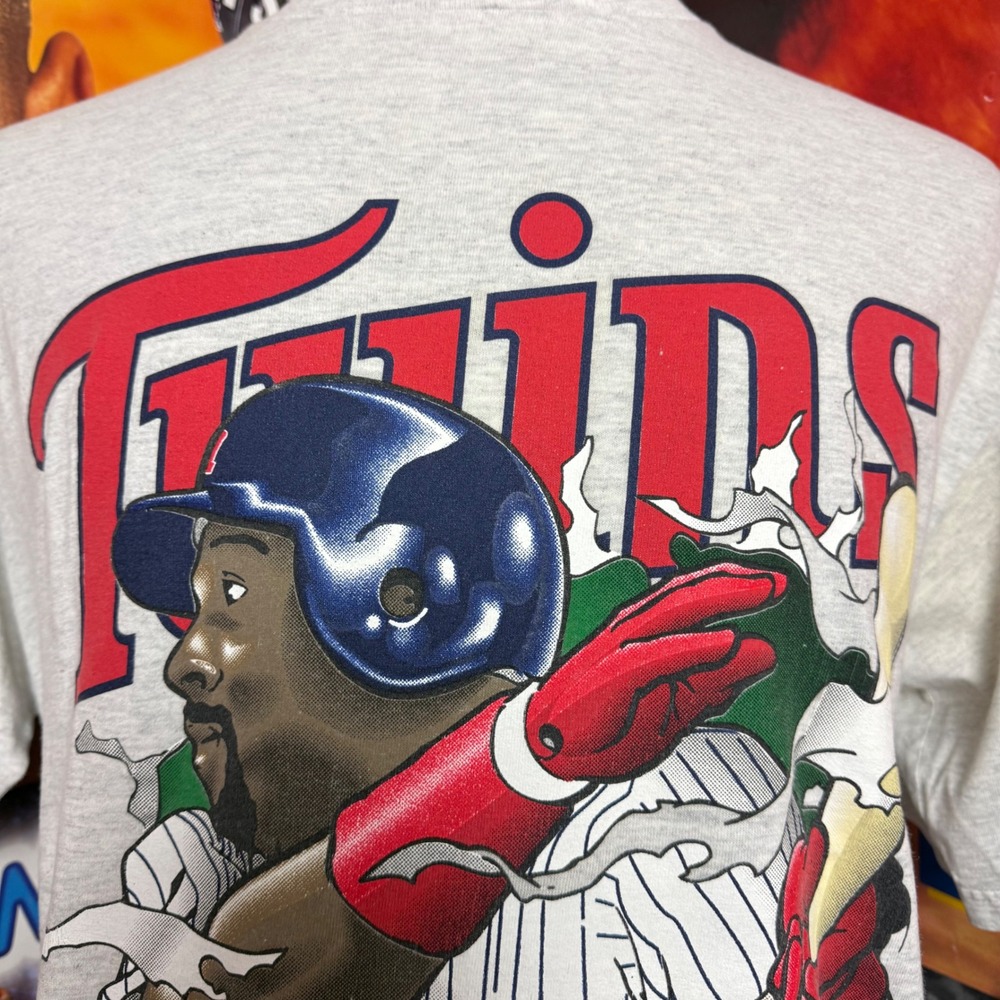 Vintage 90s Minnesota Twins Kirby Puckett Nutmeg Break Through MLB Tee Sz Large - Picture 2 of 6